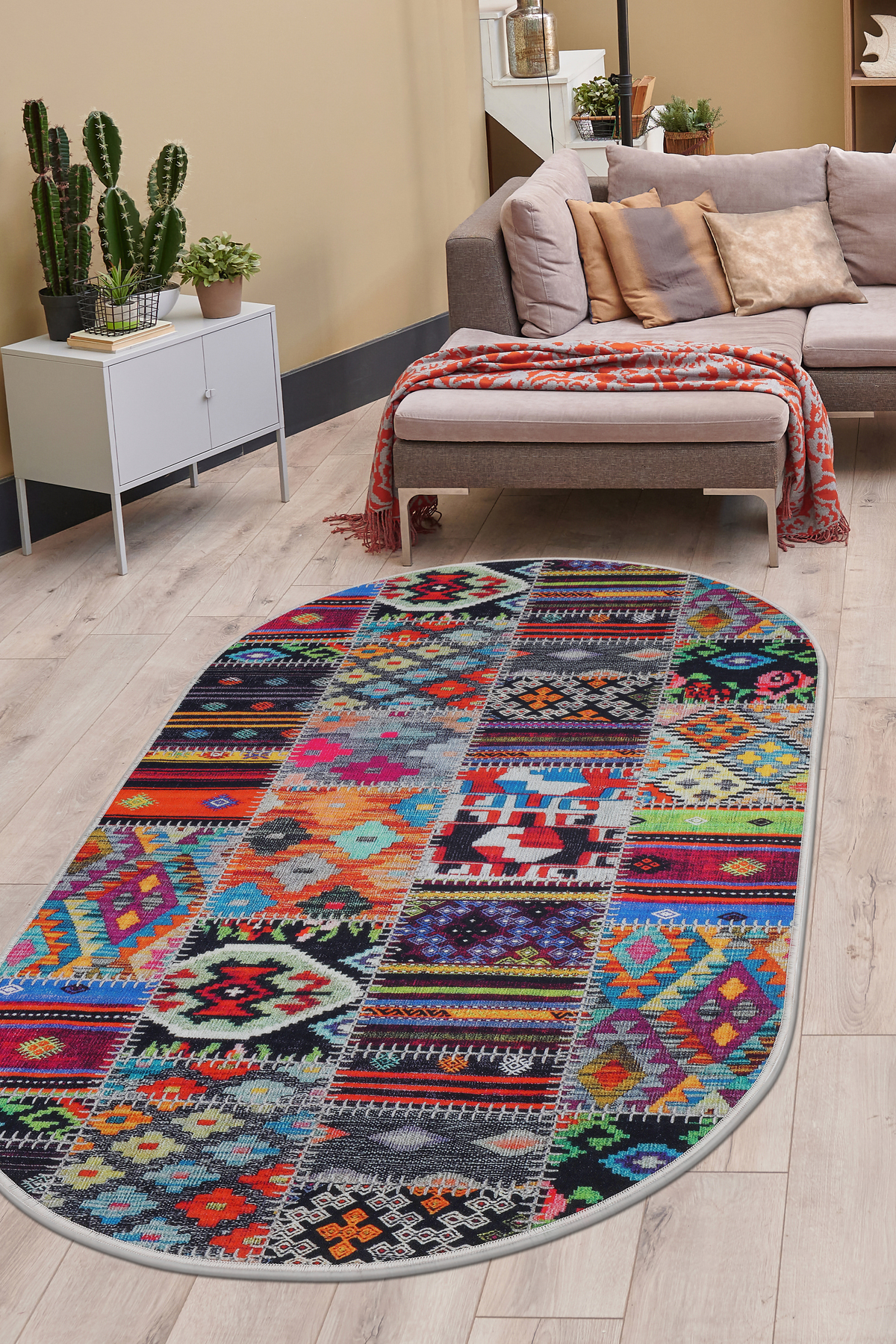 DİJİTAL Oval Saçaksız HALI 9010 MODEL ÇOK RENKLİ Silinebilir Yolluk 150x900