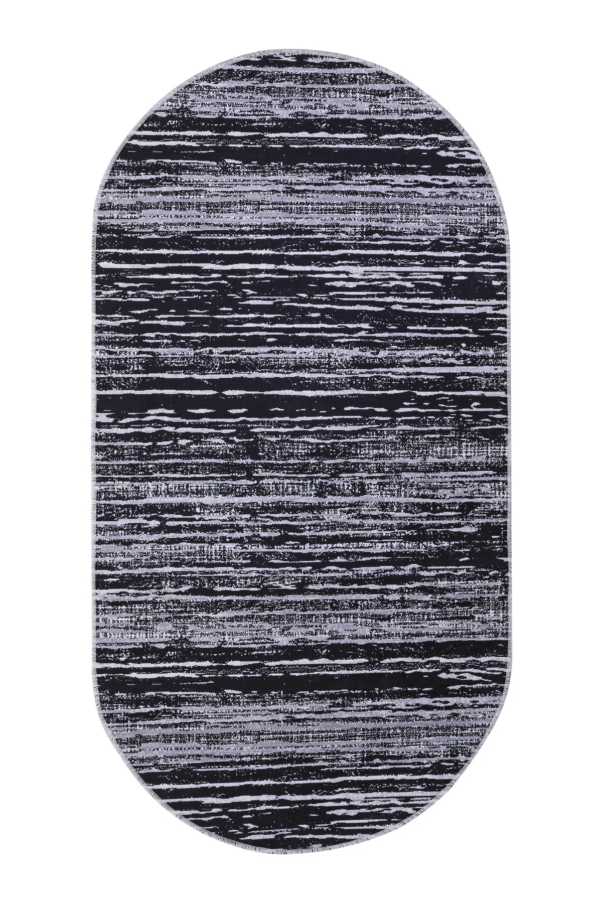 DİJİTAL Oval Saçaksız HALI MODERN TASARIMLI SİYAH RENKLİ Silinebilir Yolluk 150x900 - Görsel 2