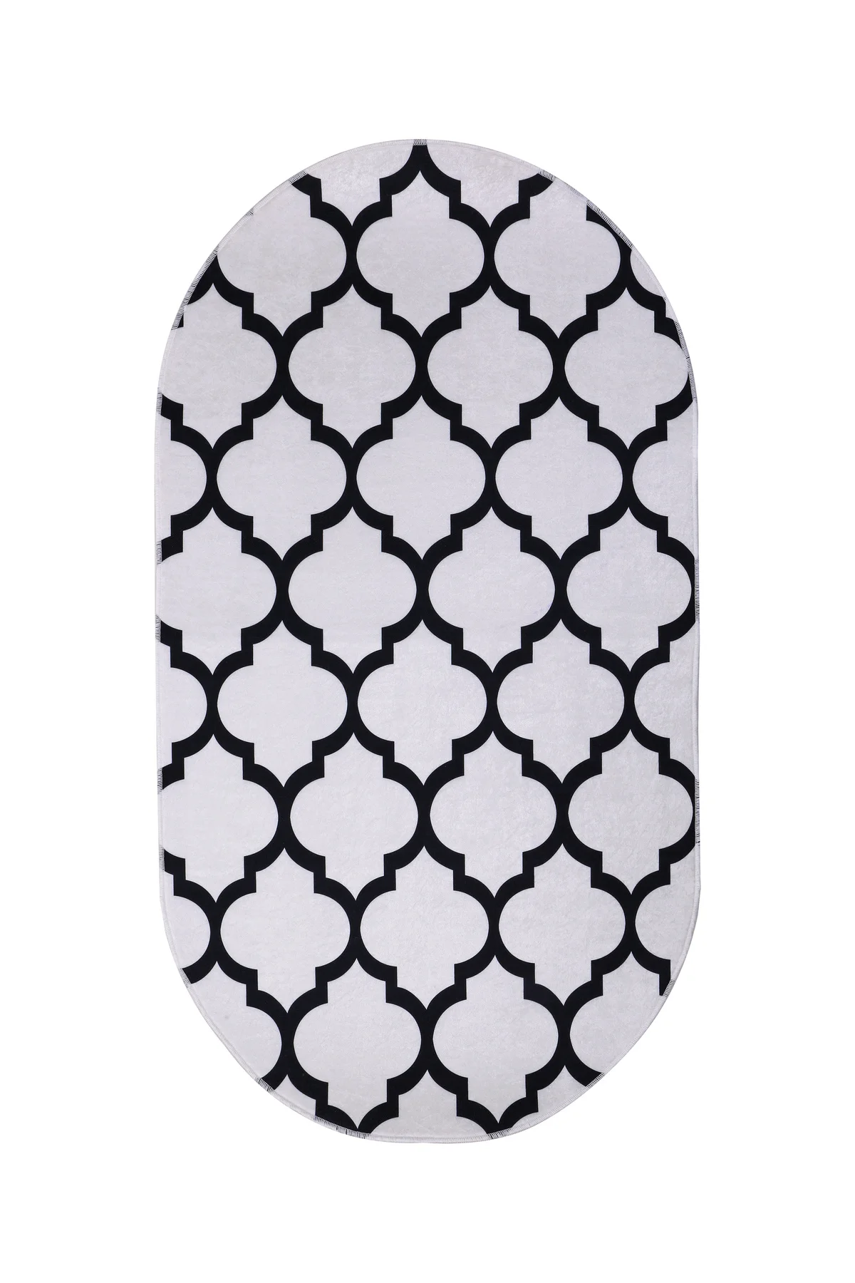 DİJİTAL Oval Saçaksız HALI MODERN TASARIMLI BEYAZ RENKLİ Silinebilir Yolluk 60x400