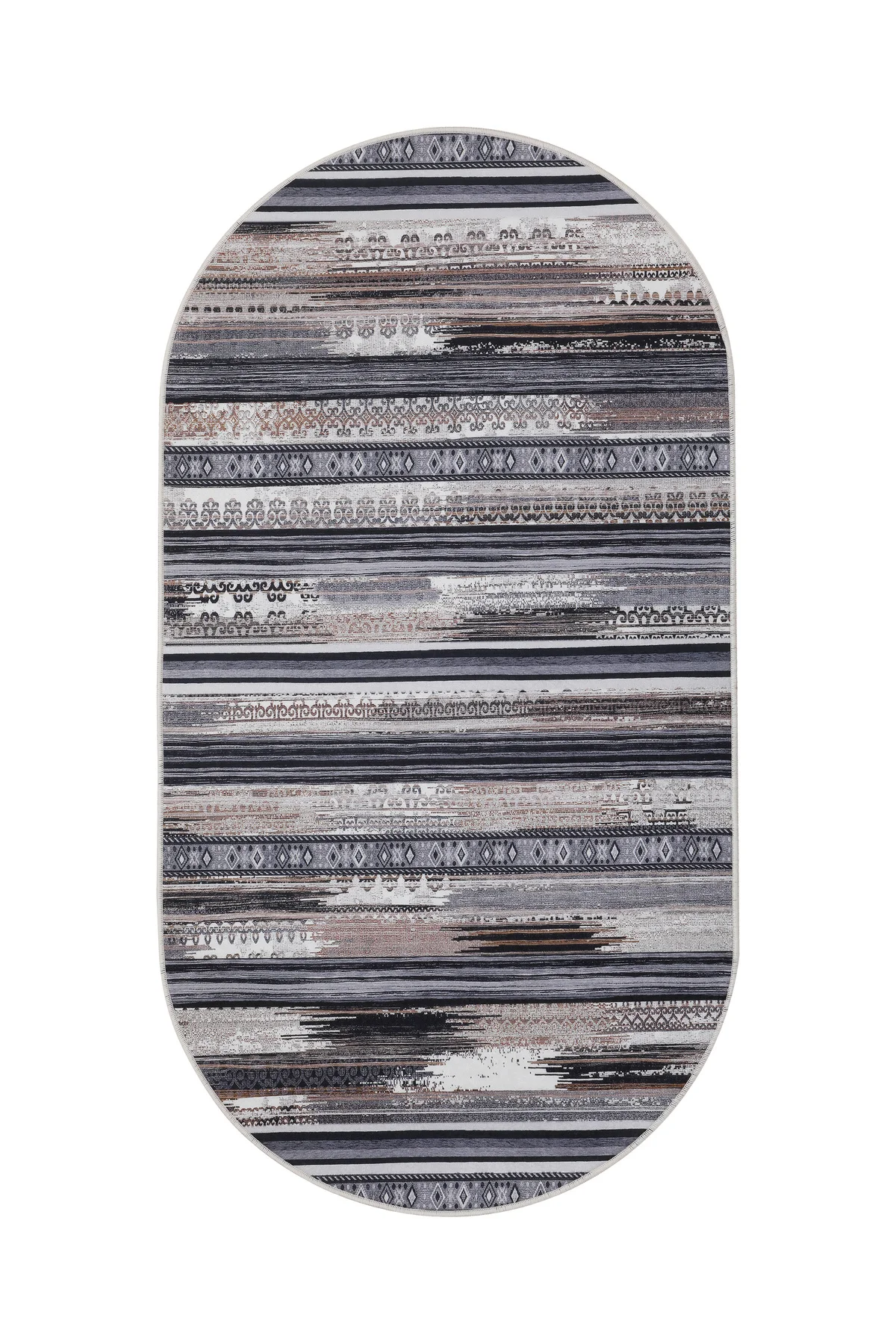 DİJİTAL Oval Saçaksız HALI KÖLN MODEL KAHVERENGİ Silinebilir Yolluk 160x500