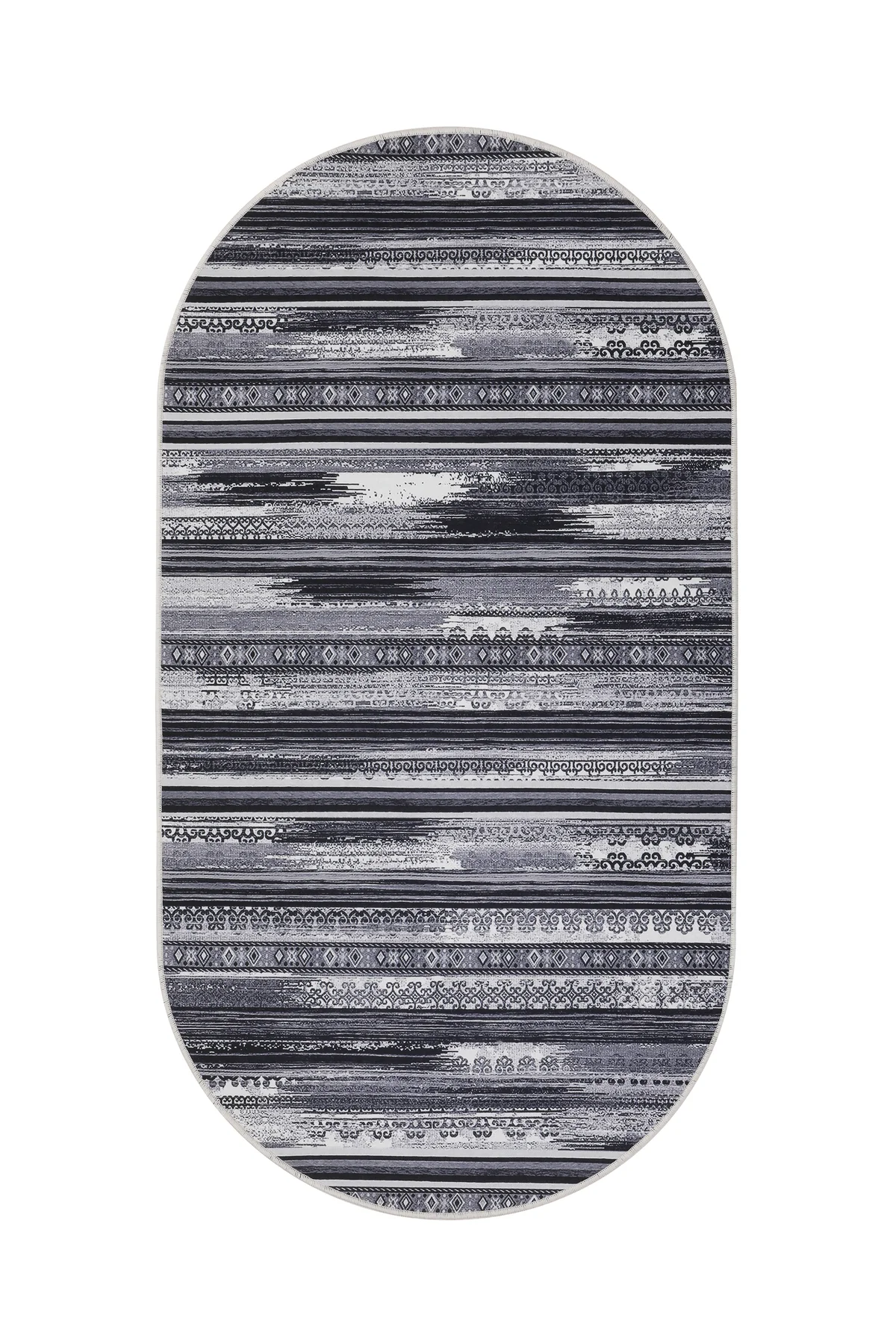 DİJİTAL Oval Saçaksız HALI KÖLN MODEL GRİ RENK Silinebilir Yolluk 100x200