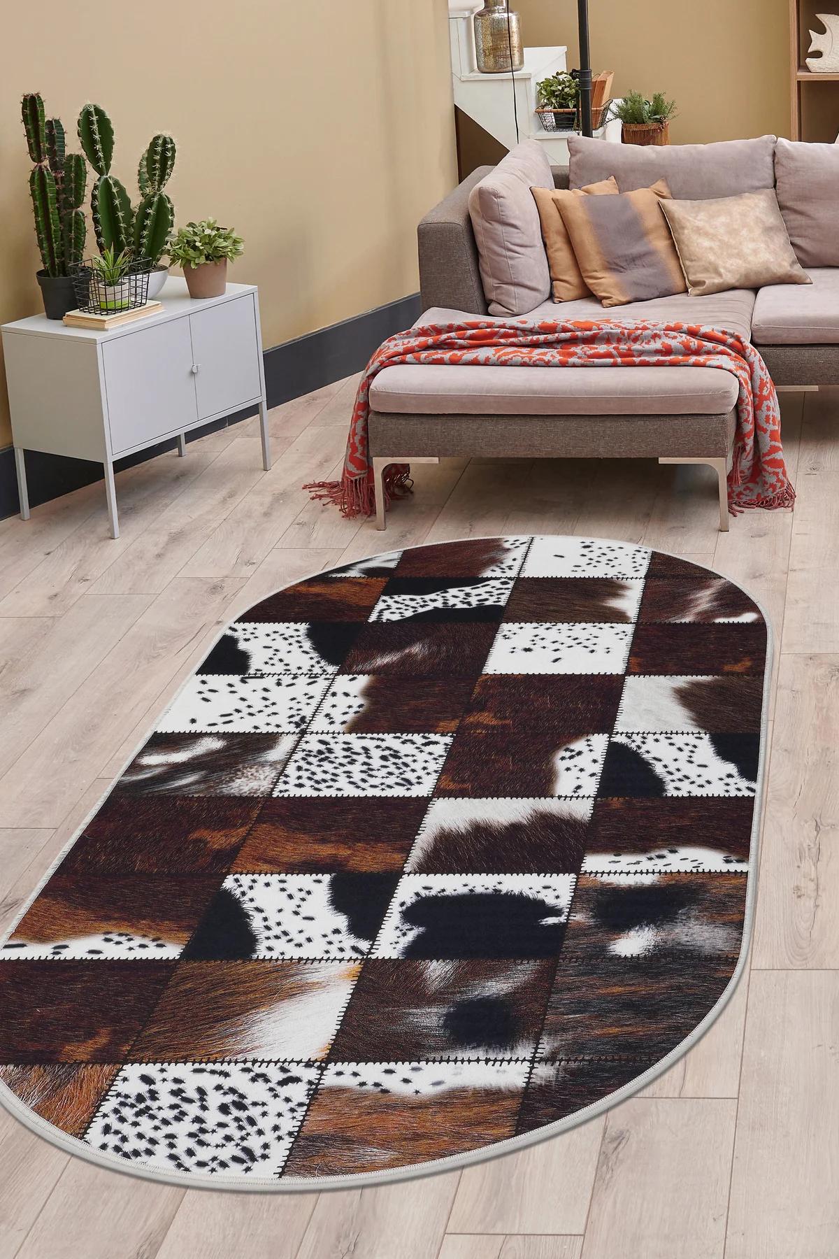 DİJİTAL Oval Saçaksız HALI DR01 MODEL KAHVERENGİ Silinebilir Yolluk 200x250