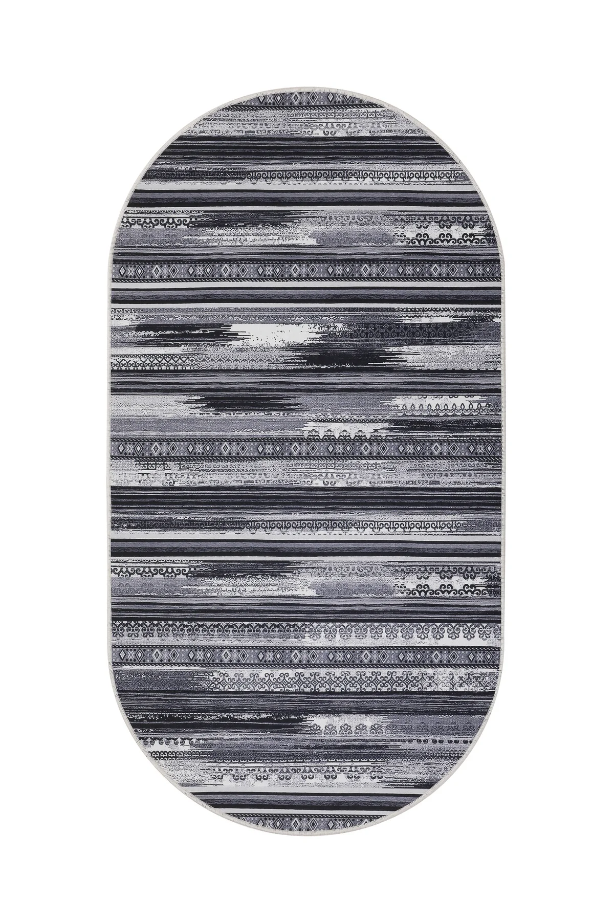 DİJİTAL Oval Saçaksız HALI KÖLN MODEL GRİ RENK Silinebilir Yolluk 200x650