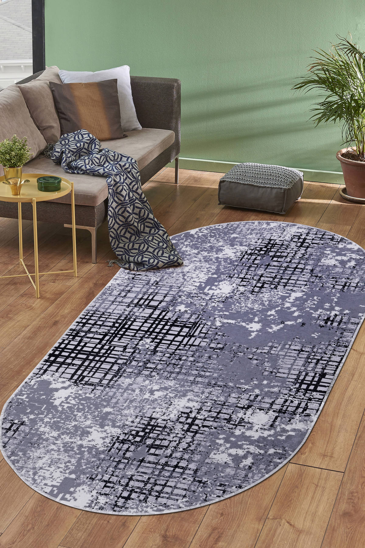 DİJİTAL Oval Saçaksız HALI MODERN TASARIMLI GRİ RENKLİ Silinebilir Yolluk 160x200 Fiyatı, Yorumları ve Özellikleri
