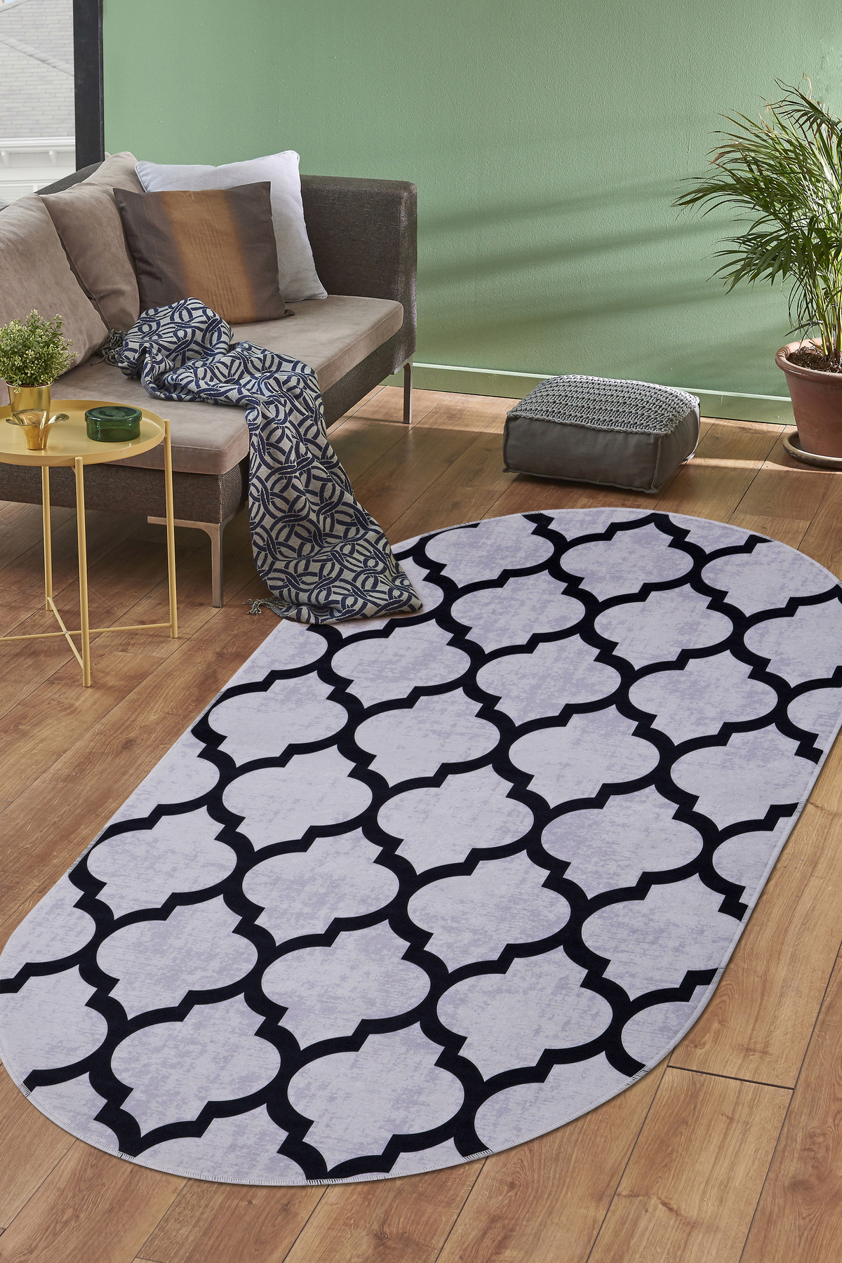 DİJİTAL Oval Saçaksız HALI MODERN TASARIMLI GRİ RENKLİ Silinebilir Yolluk 150x200 Fiyatı, Yorumları ve Özellikleri