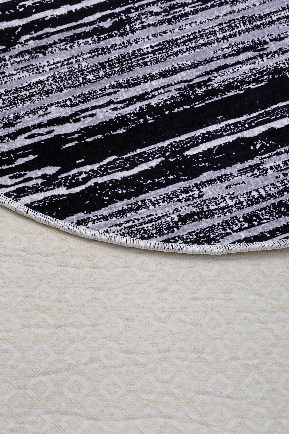 DİJİTAL Oval Saçaksız HALI MODERN TASARIMLI SİYAH RENKLİ Silinebilir Yolluk 80x250