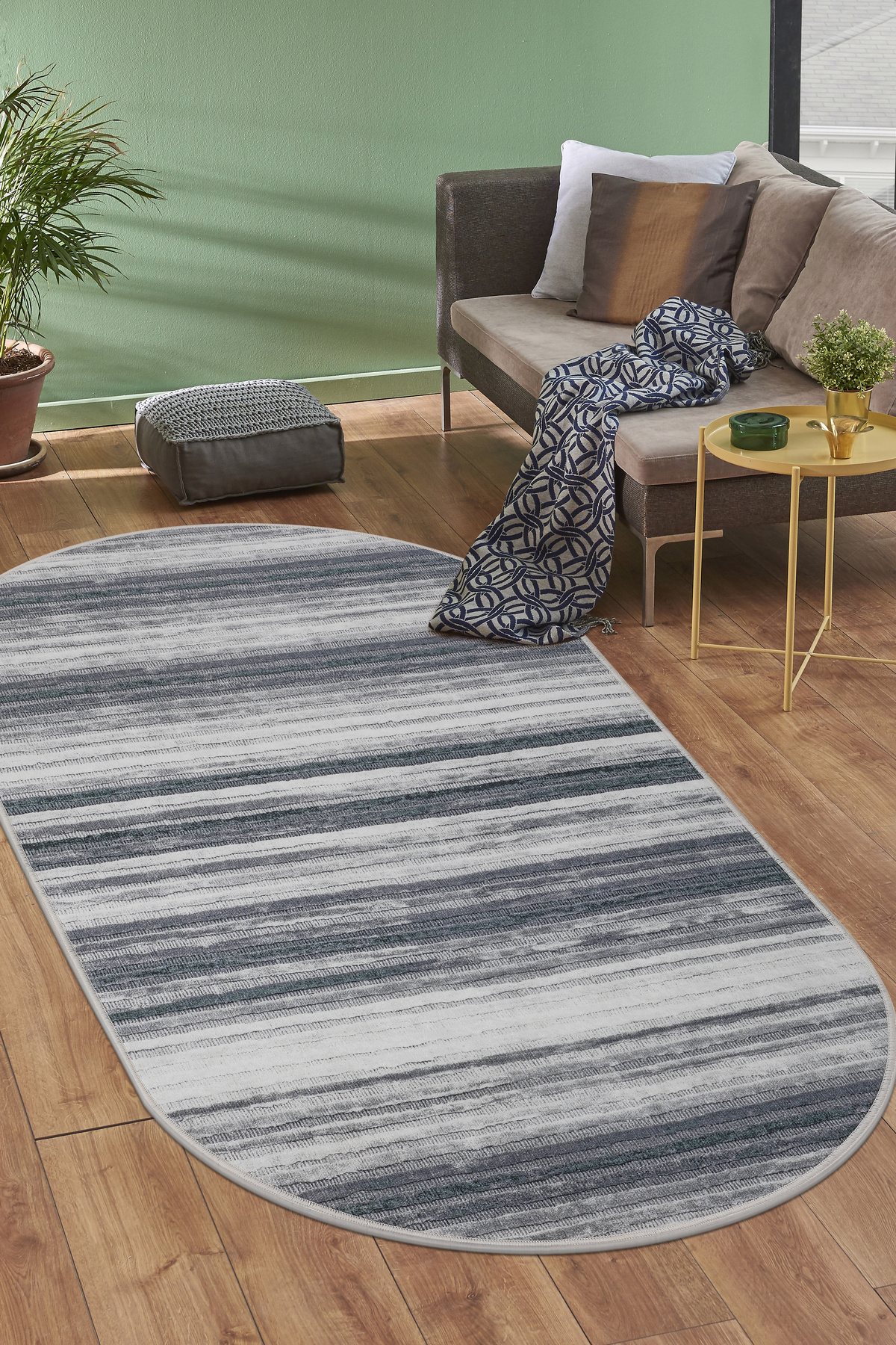 DİJİTAL Oval Saçaksız HALI 9026 MODEL GRİ Silinebilir Yolluk 80x250