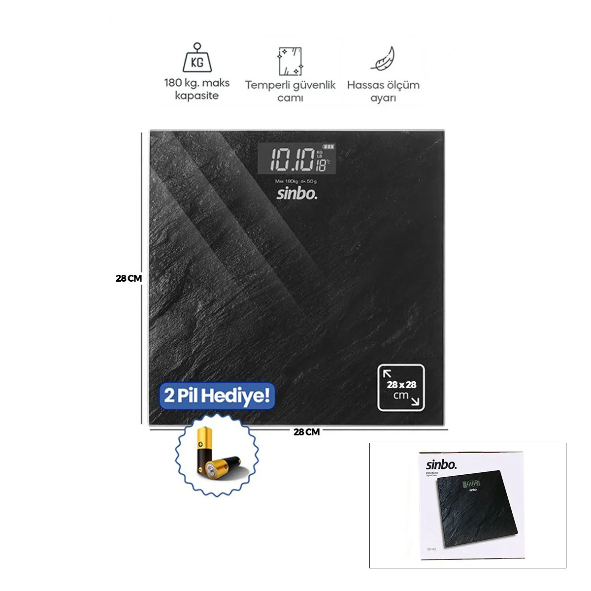 Dijital - Pilli Banyo Baskül Terazi Tartı Lcd Ekran - Sıcaklık Gösterge 180KG/50GR 28X28CM SBS-4452 Fiyatı, Yorumları ve Özellikleri