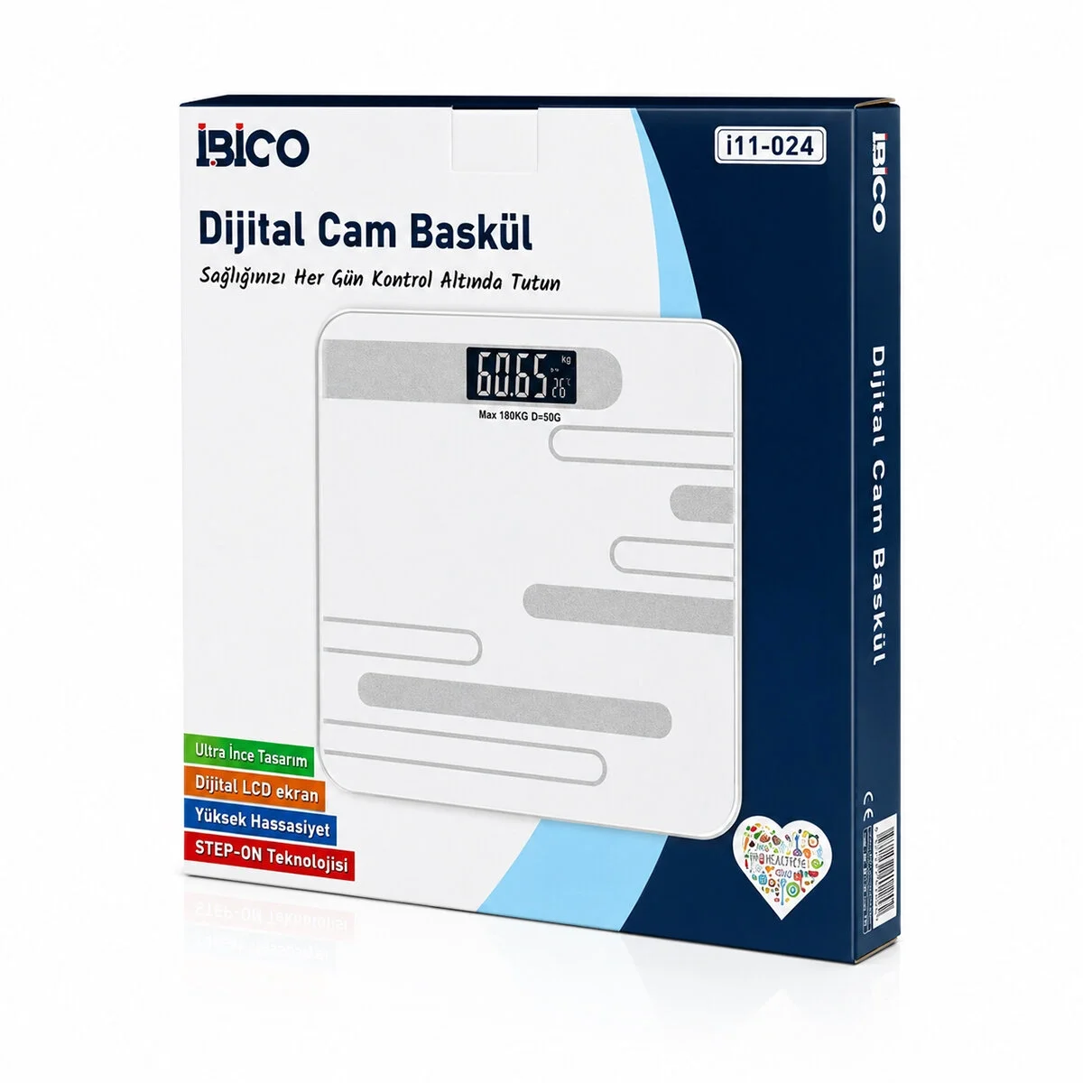 Dijital - Pilli Renkli Cam Banyo Baskül Terazi Tartı Lcd Ekran 180kg/50gr 26x26cm İ11-024 Bx40 Fiyatı, Yorumları ve Özellikleri