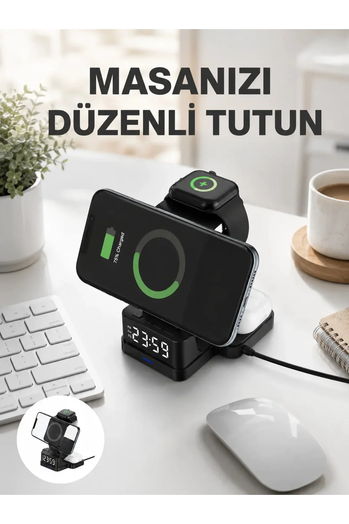 Dijital Saatli Kablosuz Şarj İstasyonu – 3’ü 1 Arada Uyumlu Hızlı Şarj ve LED Ekran Yeni Nesil Dijital Saatli Kablosuz Şarj İstasyonu – 3’ü 1 Arada Uyumlu Hızlı Şarj ve LED Ekran Yeni Nesil
