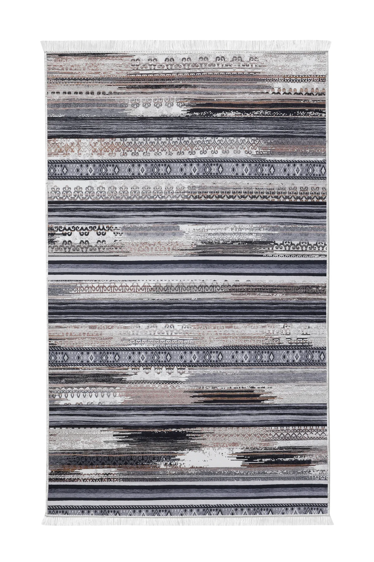 DİJİTAL Saçaklı HALI KÖLN MODEL KAHVERENGİ Silinebilir 200x650