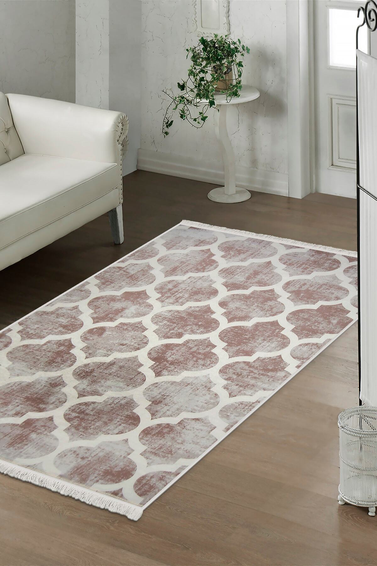 DİJİTAL Saçaklı HALI MODERN TASARIMLI BEJ RENKLİ Silinebilir 80x100 Fiyatı, Yorumları ve Özellikleri