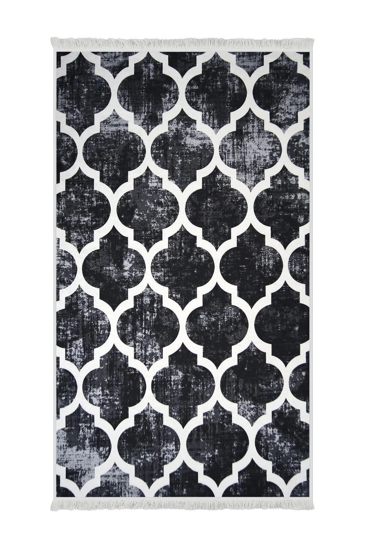 DİJİTAL Saçaklı HALI MODERN TASARIMLI SİYAH RENKLİ Silinebilir 160x500