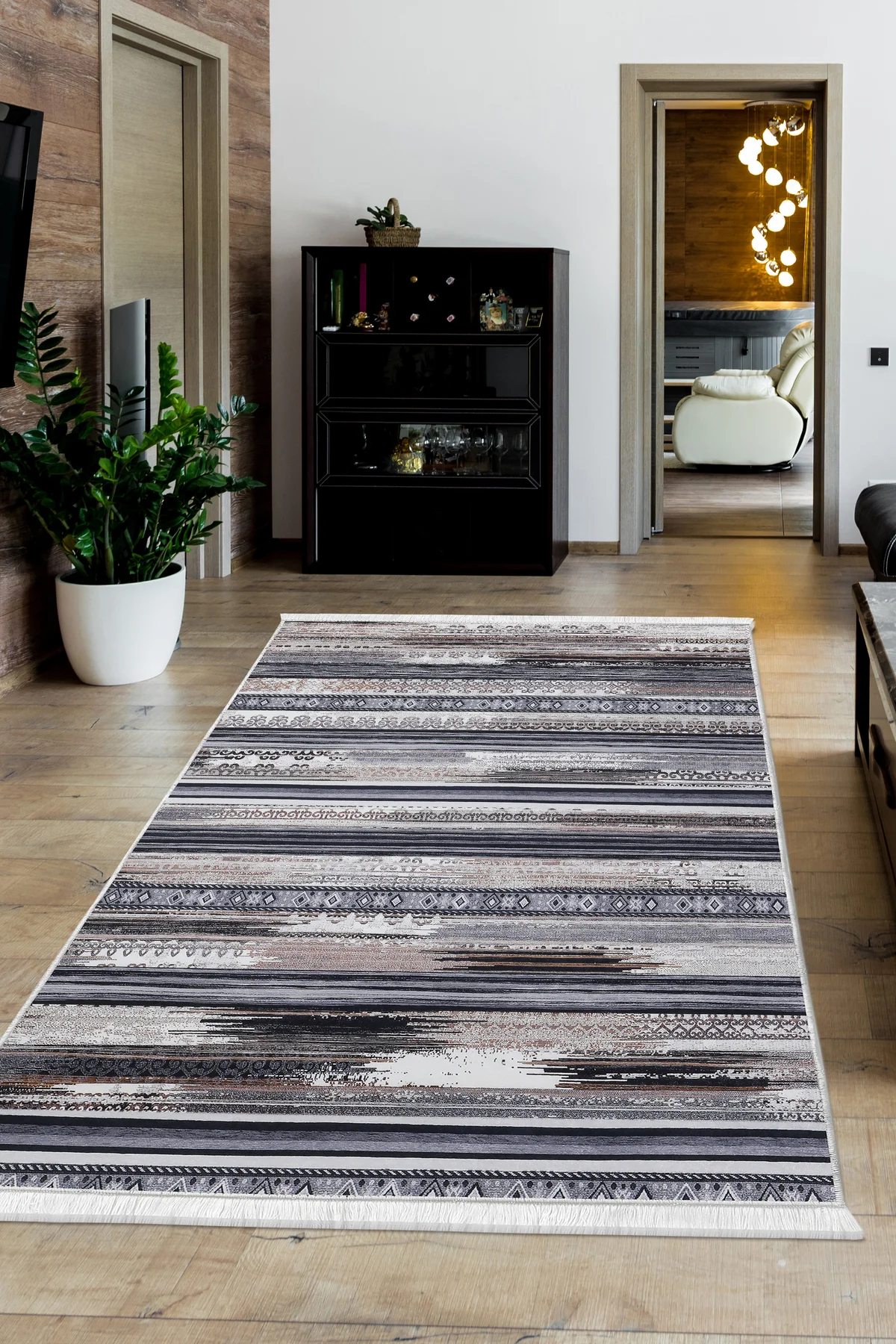 DİJİTAL Saçaklı HALI KÖLN MODEL KAHVERENGİ Silinebilir 200x650