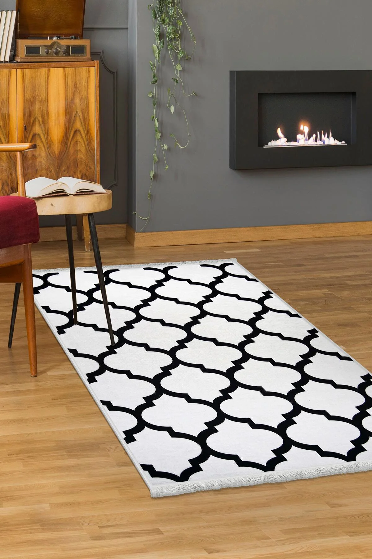 DİJİTAL Saçaklı HALI MODERN TASARIMLI BEYAZ RENKLİ Silinebilir 150X220