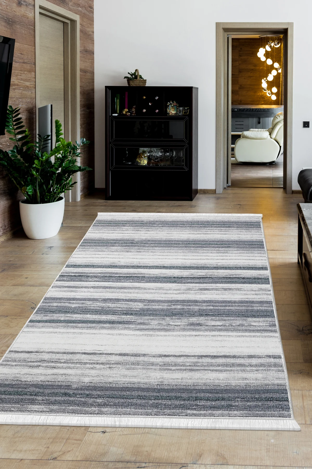 DİJİTAL Saçaklı HALI 9026 MODEL GRİ Silinebilir 200x300 (6 metrekare)