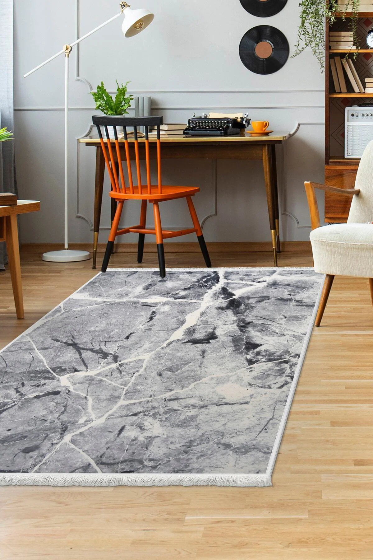 DİJİTAL Saçaklı HALI MODERN TASARIMLI GRİ RENKLİ Silinebilir 60x400