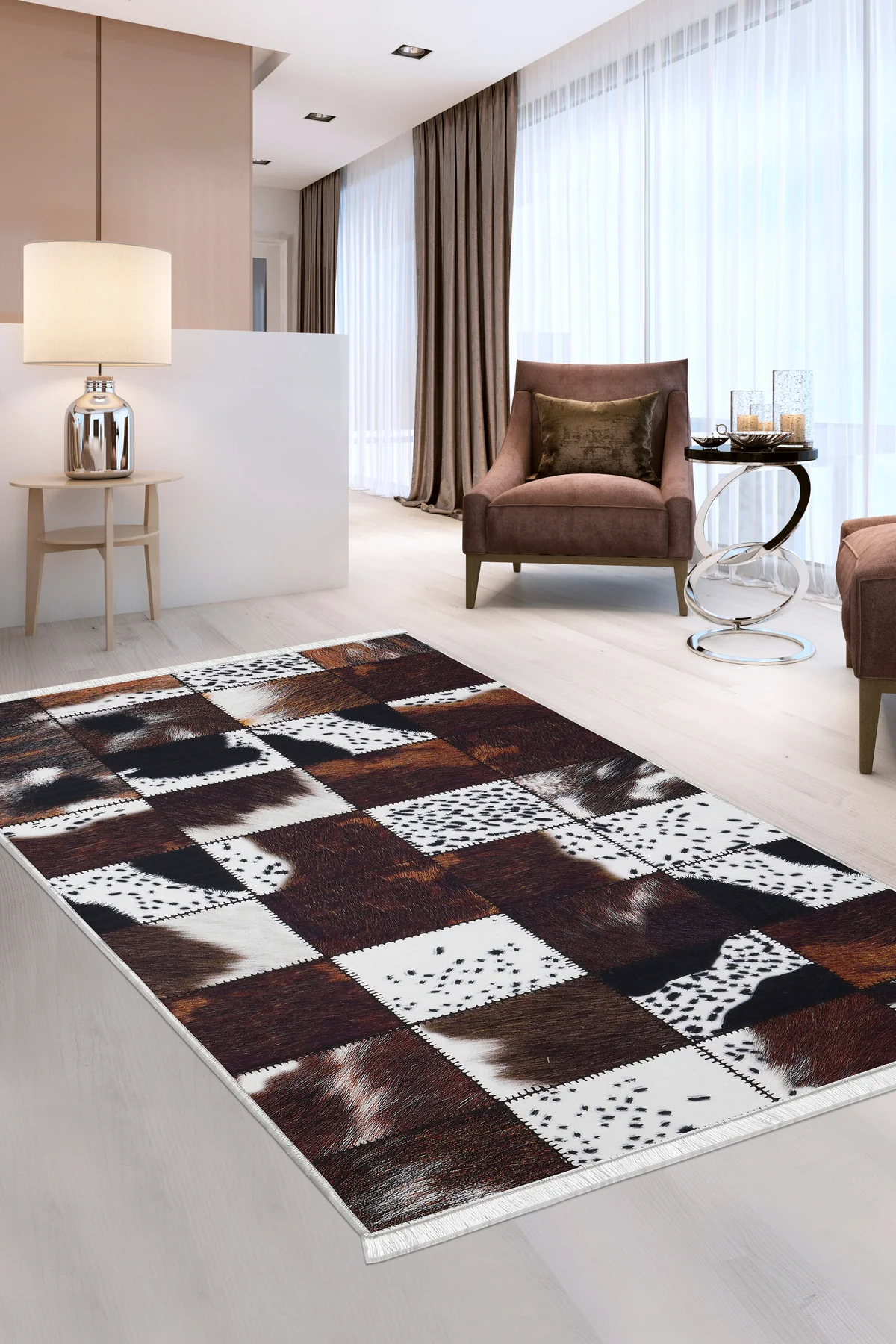 DİJİTAL Saçaklı HALI DR01 MODEL KAHVERENGİ Silinebilir 80x400