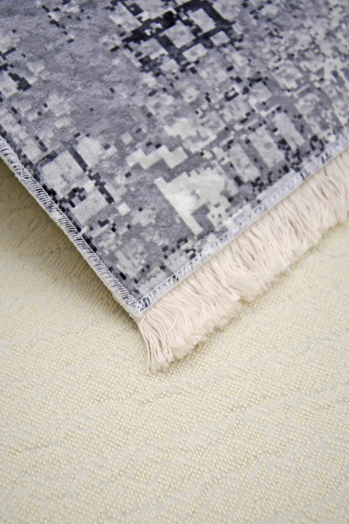 DİJİTAL Saçaklı HALI MODERN TASARIMLI GRİ RENKLİ Silinebilir 80x150