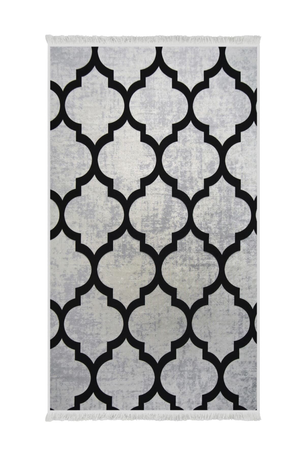 DİJİTAL Saçaklı HALI MODERN TASARIMLI GRİ RENKLİ Silinebilir 120x180