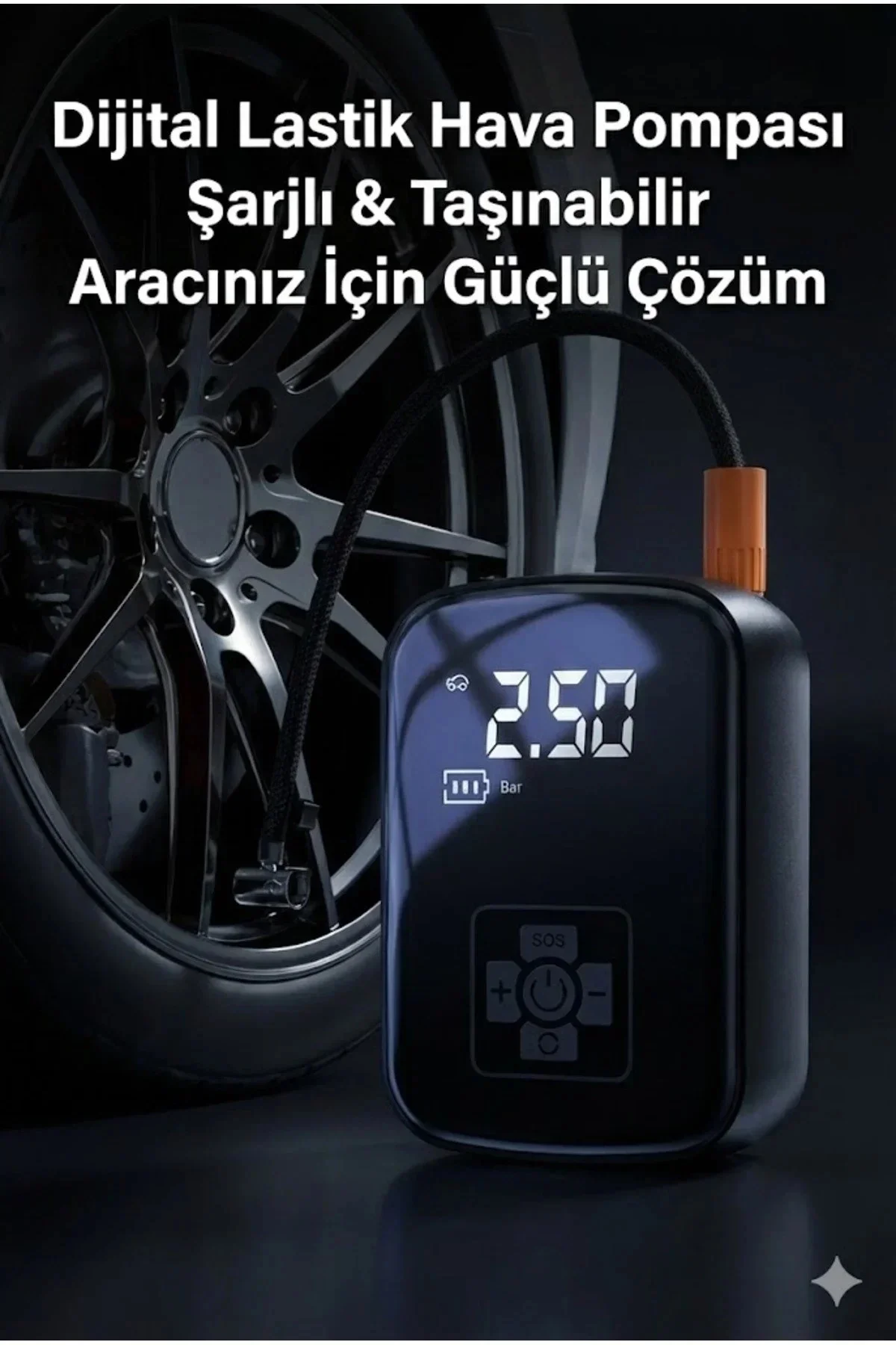 Dijital Şarjlı Araç Lastik Hava Pompası Kompresör Taşınabilir LED Ekranlı