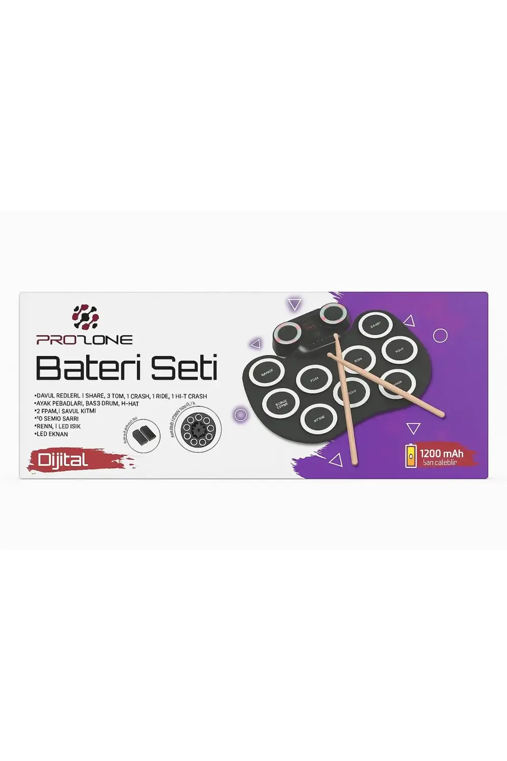 Dijital Şarjlı Bas Bateri Davul Elektronik Roll Up Drum Taşınabil