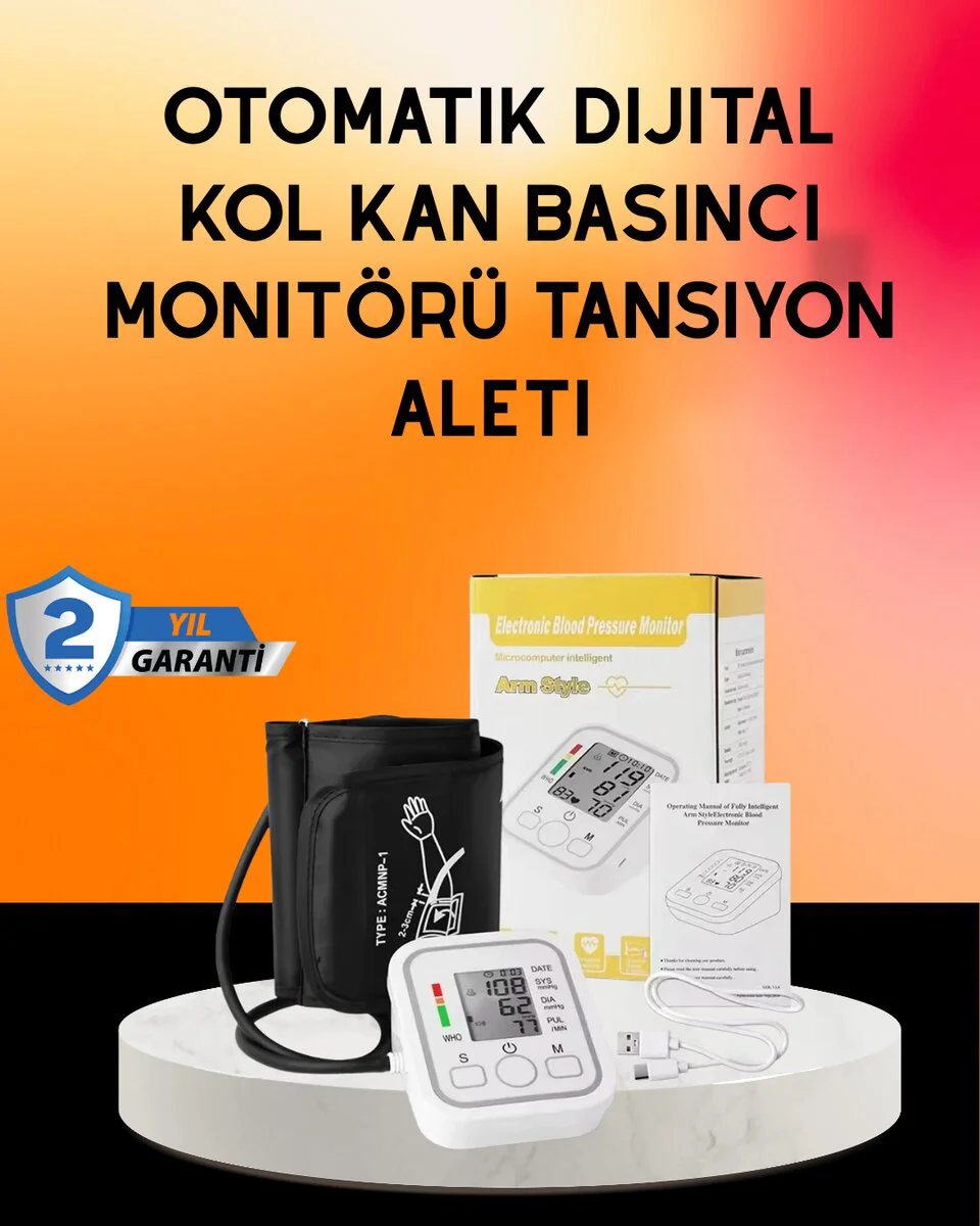 Dijital Tansiyon Aleti Nabız Ölçer Ritim Tespiti - 2 Kişilik Hafızalı LCD Ekranlı