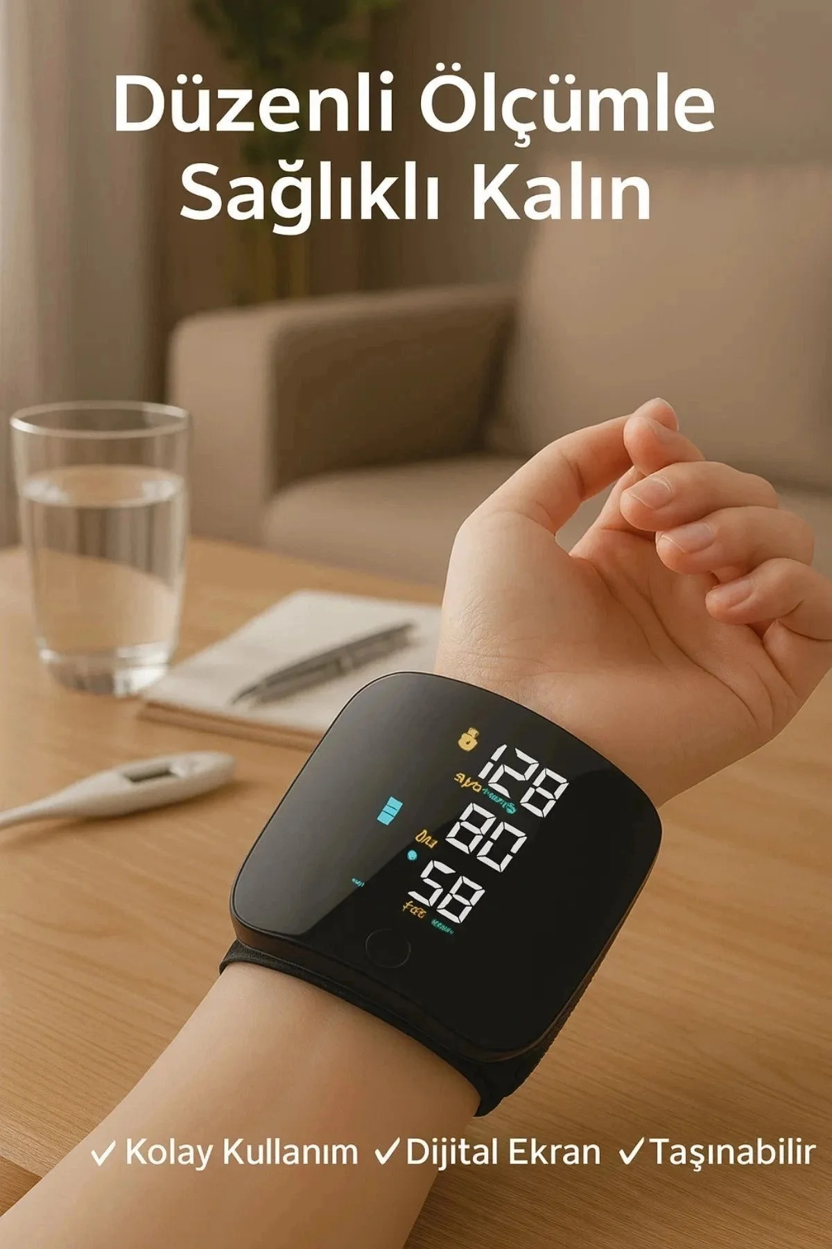 Dijital Türkçe Bilekten Tansiyon Ölçme Aleti Otomatik Tansiyon Ölçer Renkli Akıllı LCD Sesli Uyarı