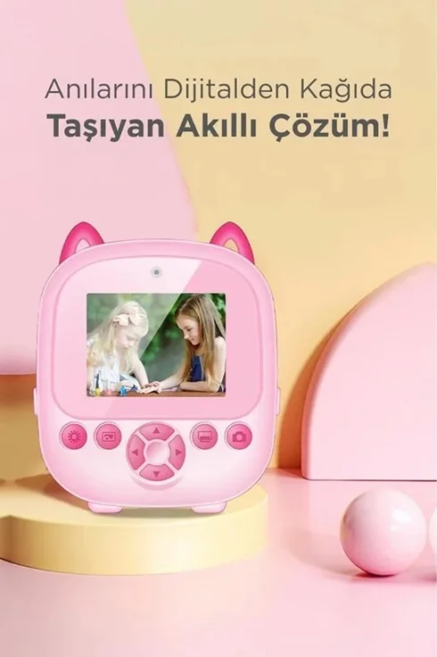 Dijital Video Fotoğraf App Destekli Çocuk Kamerası Termal Resim Kağıt Baskılı Yazıcı Pembe Dijital Video Fotoğraf App Destekli Çocuk Kamerası Termal Resim Kağıt Baskılı Yazıcı Pembe