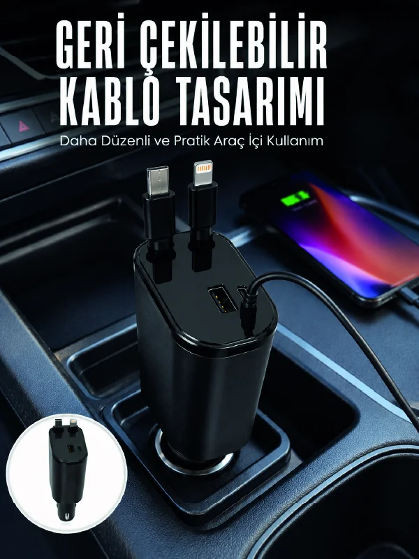 Dijital Voltaj Göstergeli Araç Şarj Cihazı Geri Çekilebilir Kablolu 4 Portlu Hızlı Şarj Adaptörü Fiyatı, Yorumları ve Özellikleri
