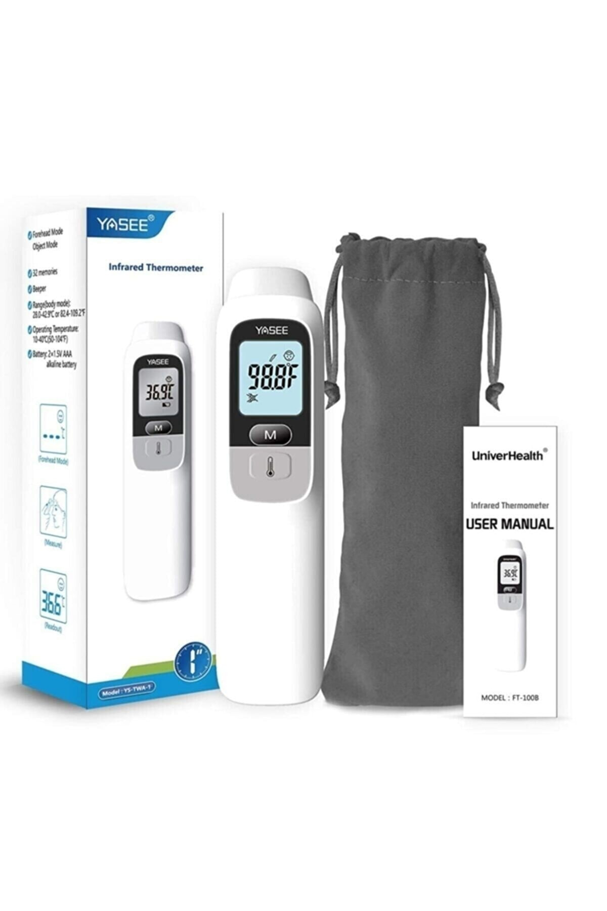Dijital Yasee Ft-100b Alından Ölçer Temassız Ateş Ölçer Beyaz Pil