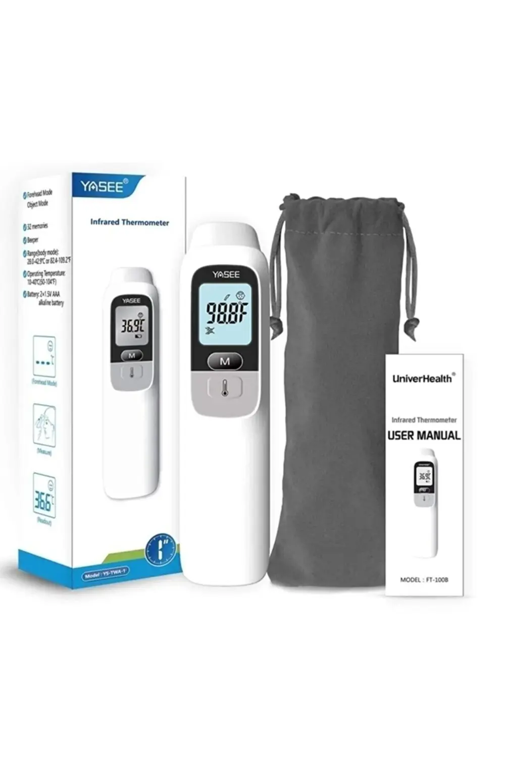 Dijital Yasee Ft-100b Alından Ölçer Temassız Ateş Ölçer Beyaz Pil