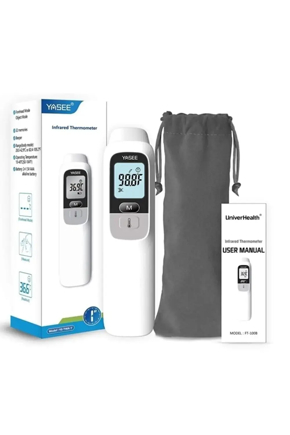 Dijital Yasee Ft-100b Alından Ölçer Temassız Ateş Ölçer Beyaz Pil
