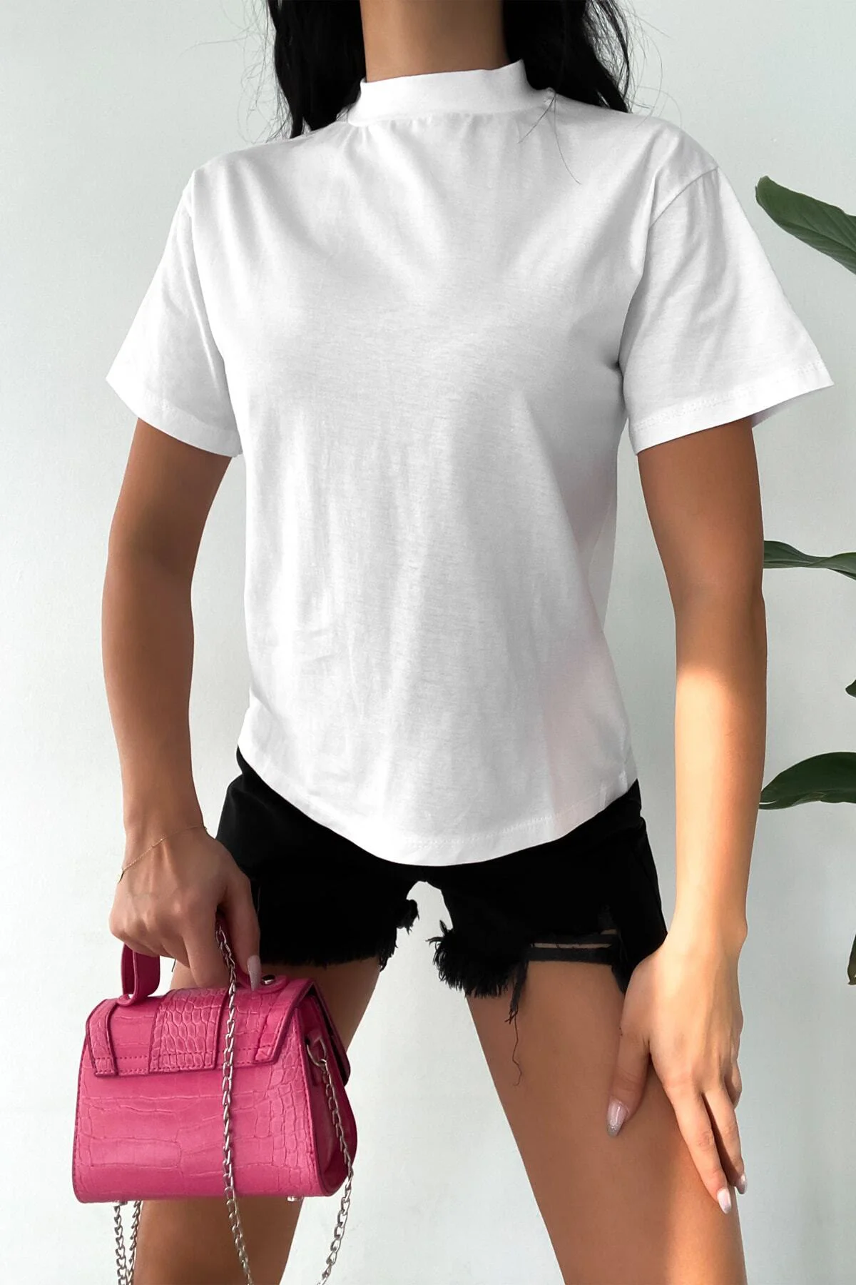 Dik Yaka 2'li Paket Basic Örme T-shirt