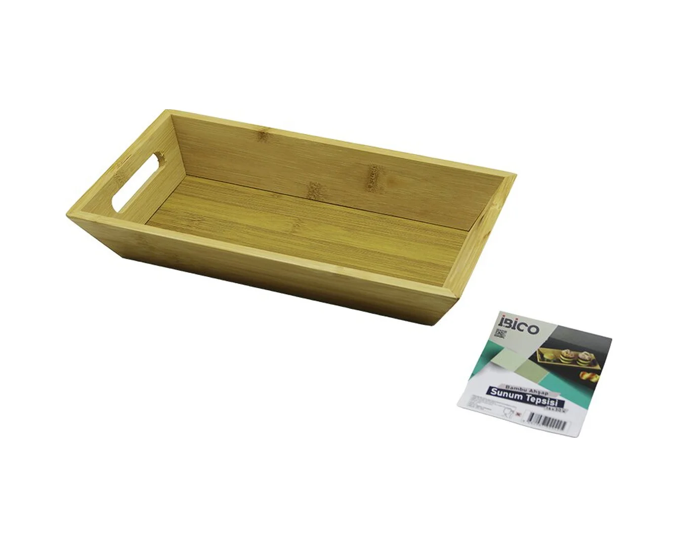Dikdörtgen 16x30cm Derin 4.5cm Ahşap Bambu Sunum Tepsisi Çift Oyma Kulplu 5224