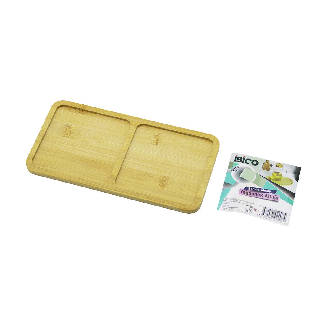 DİKDÖRTGEN 2 BÖLMELİ AHŞAP BAMBU YAĞDANLIK ALTLIK MİNİ TEPSİ 12 X