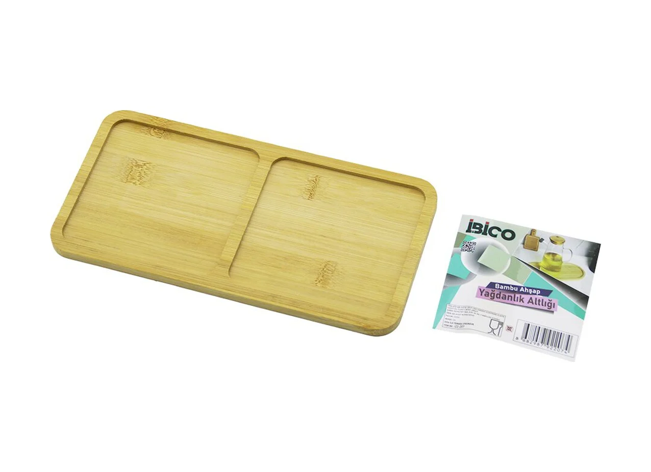Dikdörtgen 2 Bölmeli Ahşap Bambu Yağdanlık Altlık Mini Tepsi 12 X
