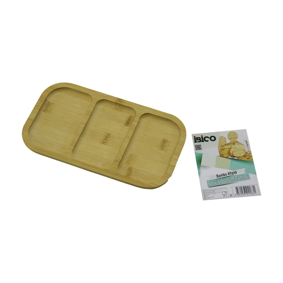 Dikdörtgen 3 BÖLMELİ=2+1 Ahşap Bambu Servis Sunum Tepsi - Tahtası 25 X 14 X 1.4CM Fiyatı, Yorumları ve Özellikleri