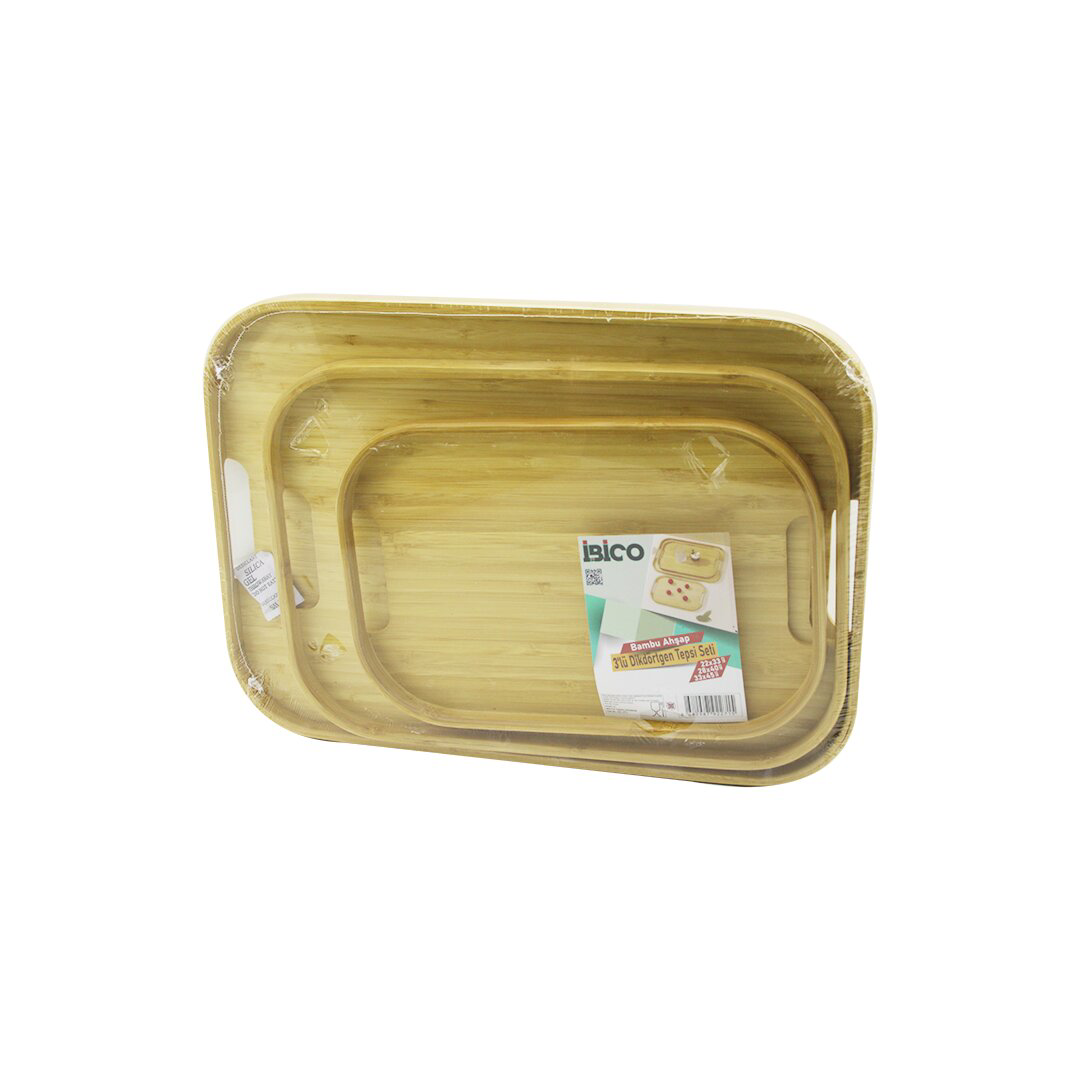 DİKDÖRTGEN - 3 BOY BAMBU AHŞAP TEPSİ SETİ 22X33--28X40--33X45CM (