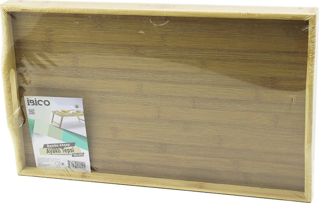 Dikdörtgen 30x50cm Aç Kapa Ayaklı 20cm Ahşap Bambu Sunum Tepsi 52
