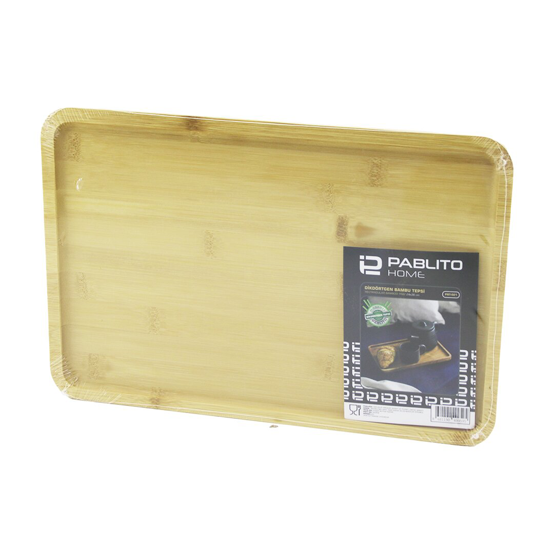 DİKDÖRTGEN AHŞAP BAMBU SUNUM TEPSİ 24X36CM (4741)
