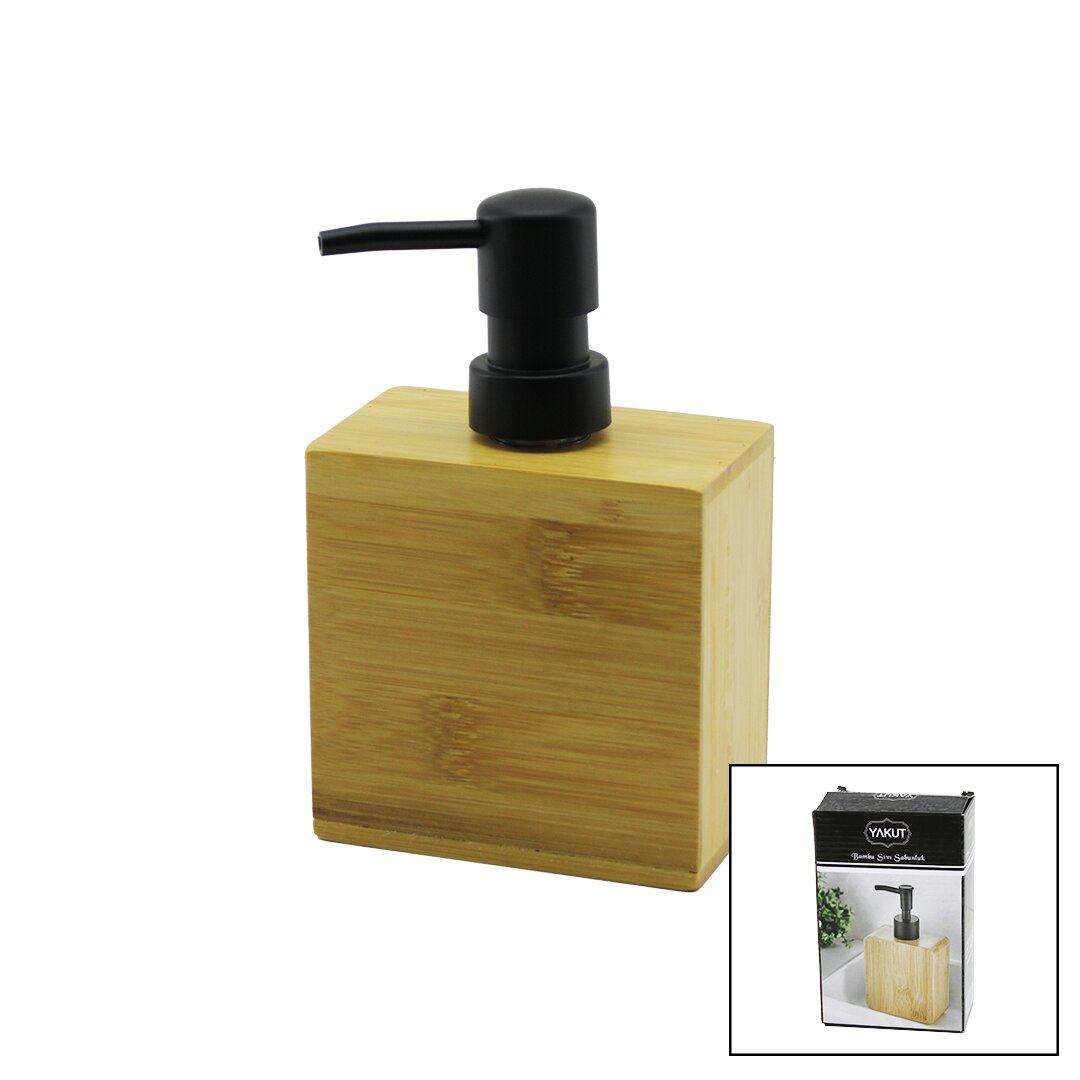 DİKDÖRTGEN  AHŞAP BAMBU SIVI SABUNLUK  SİYAH PLASTİK POMPA   5.8 