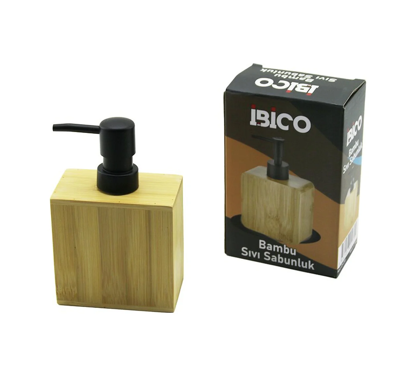 Dikdörtgen Ahşap Bambu Sıvı Sabunluk Siyah Plastik Pompa 5.8 X 9.