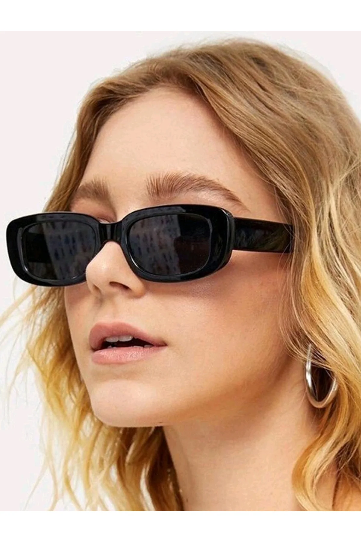 Dikdortgen Çerçeve Vintage Moda Kadınlar Için Güneş Gözlüğü (SİYA