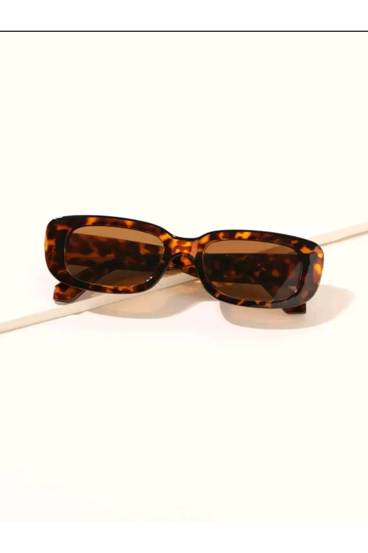 Dikdortgen Çerçeve Vintage Moda Kadınlar Için Güneş Gözlüğü (Leop