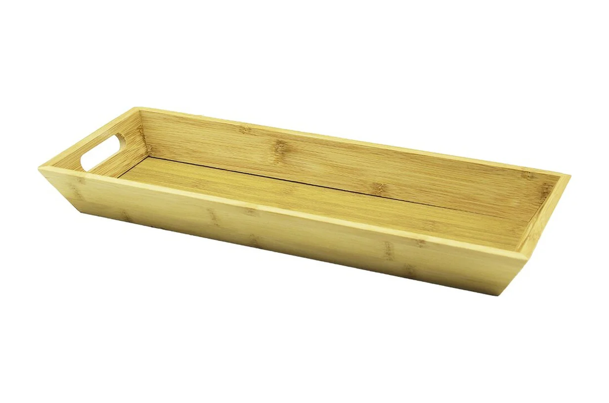 Dikdörtgen Çift Kulplu Ahşap Bambu Sunum Tepsisi 16x40cm - Derin 4cm 5224