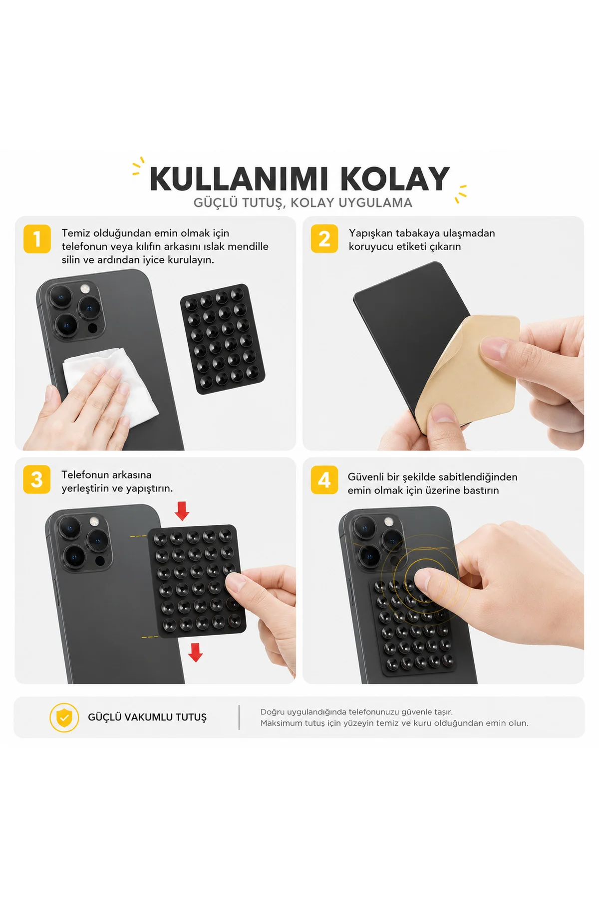 Dikdörtgen Vantuzlu Yapışkan Telefon Tutucu Taşınabilir Silikon Y
