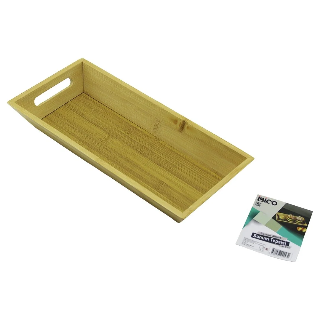 Dikdörtgen=16x35cm  Derin=4.5cm  Ahşap Bambu Sunum Tepsisi Çift Oyma Kulplu Bx40 Fiyatı, Yorumları ve Özellikleri