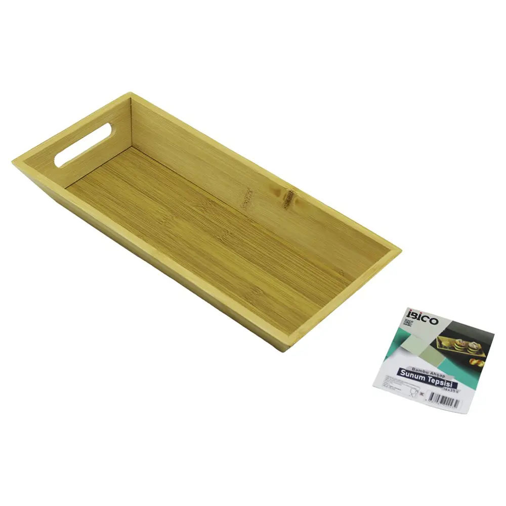 DİKDÖRTGEN=16X35CM  DERİN=4.5CM  AHŞAP BAMBU SUNUM TEPSİSİ ÇİFT O