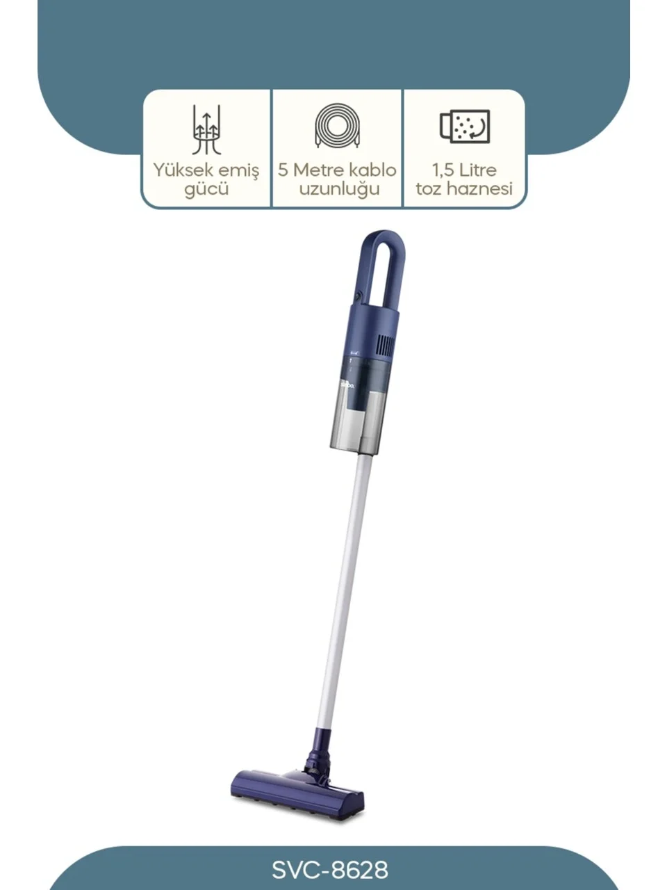 Dikey Mavi Elektrikli Süpürge 500w 90° Başlık - 1.5lt Toz Hazne - Çift Filtre Svc-8628 Bx40 Fiyatı, Yorumları ve Özellikleri